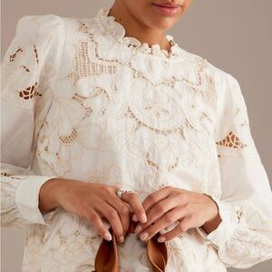NWT Anthropologie Emroidered Linen Blouse - Size Large Petite